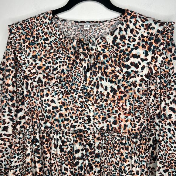 Topshop Leopard Long Sleeve Mini Dress Size Small - Picture 3 of 8